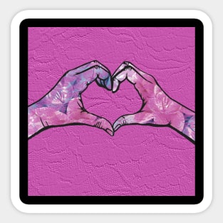 Heart Hands on Pink Lace Background Sticker